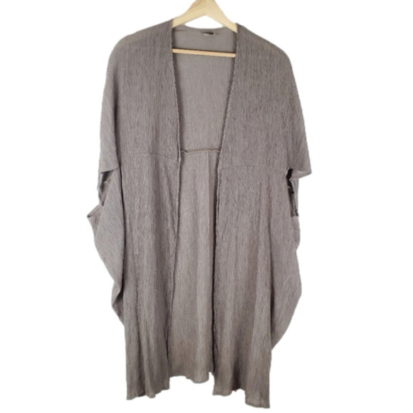 ET Lois Topper Womens Small Taupe Crepe Lightweight Open Swim‎ Cover Cardigan - Picture 1 of 11